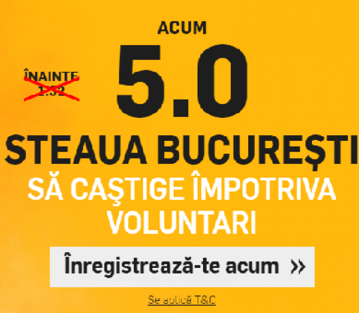 Steaua - Voluntari. Cota 5.00 pentru 1 solist!