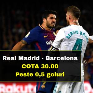 Cota 30.00 marita pentru PESTE 0,5 GOLURI la Real Madrid - Barcelona Cota 30.00 marita pentru PESTE 0,5 GOLURI la Real Madrid - Barcelona