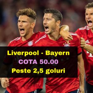 Cota 50.00 marita pentru PESTE 2,5 GOLURI in Liverpool - Bayern