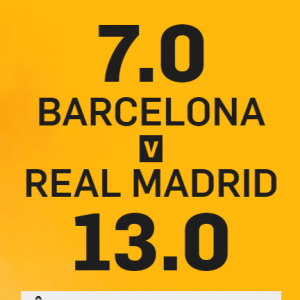 EL CLASICO - Barcelona cota 7.00 si Real Madrid cota 13.00