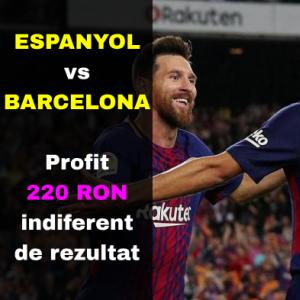 Espanyol - Barcelona: profit 220 RON indiferent de rezultat Espanyol - Barcelona: profit 220 RON indiferent de rezultat