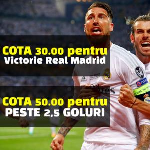 Real Madrid - Plzen: COTA 30 pentru 1 solist si COTA 50 pentru minim 3 goluri Real Madrid - Plzen: COTA 30 pentru 1 solist si COTA 50 pentru minim 3 goluri
