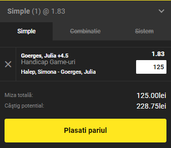 Simona Halep - Goerges - Pronostic cota 1.83 - WTA - Simplu - Doha - 14.02.2019